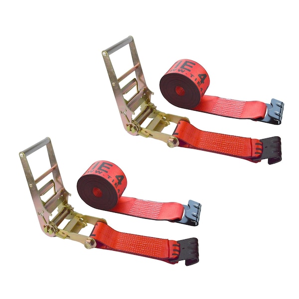 Heavy Duty 3" x 30' Ratchet Tie Down Strap Flat Hook for Farm Trailer Truck Red, 2PK